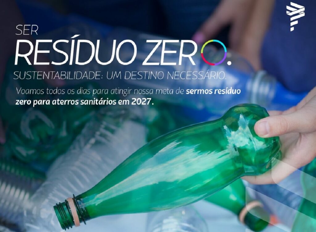 Imagem de garrafas pet e demais plásticos sendo separados para reciclagem na Latam companhia aérea