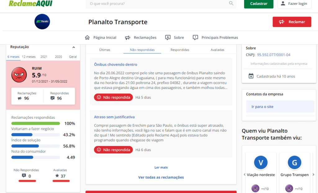 Reclame Aqui Viação Planalto