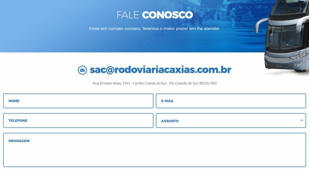 Formulário de contato Rodoviária Caxias do Sul