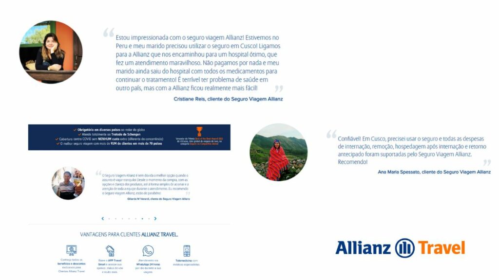 Avaliações de clientes no site Allianz Travel