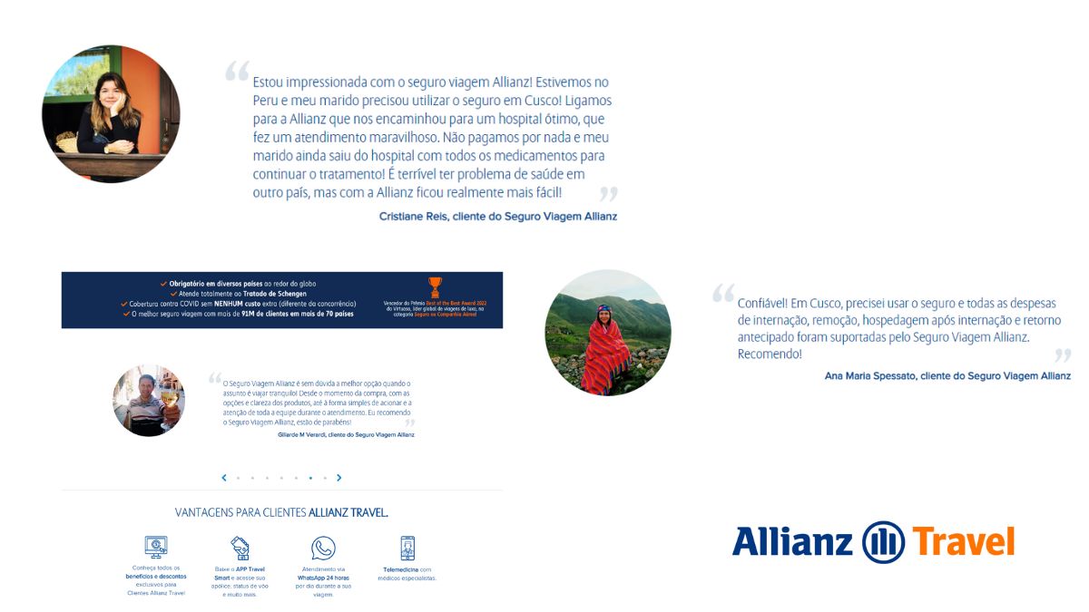 Avaliações de clientes no site Allianz Travel