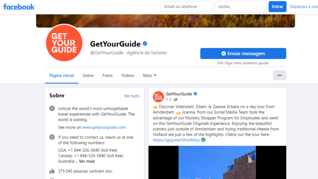 Redes sociais da Get Your Guide, Facebook
