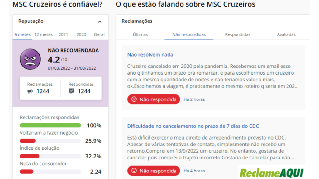 A MSC Cruzeiros é confiável? Veja o seu Reclame Aqui