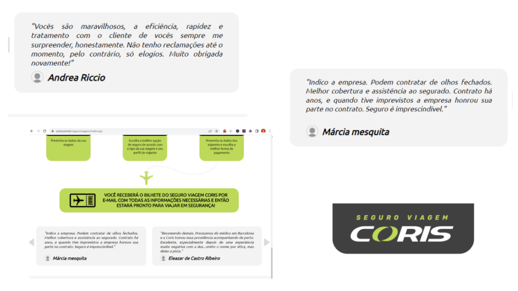 Avaliações no site da Coris