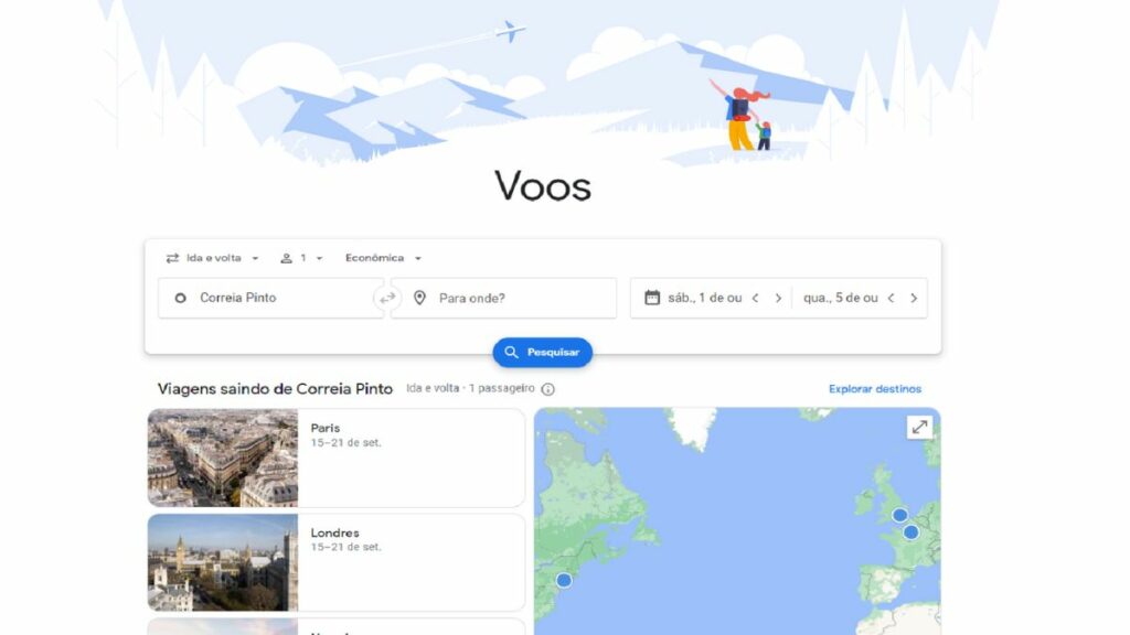 Print do site Google Voos