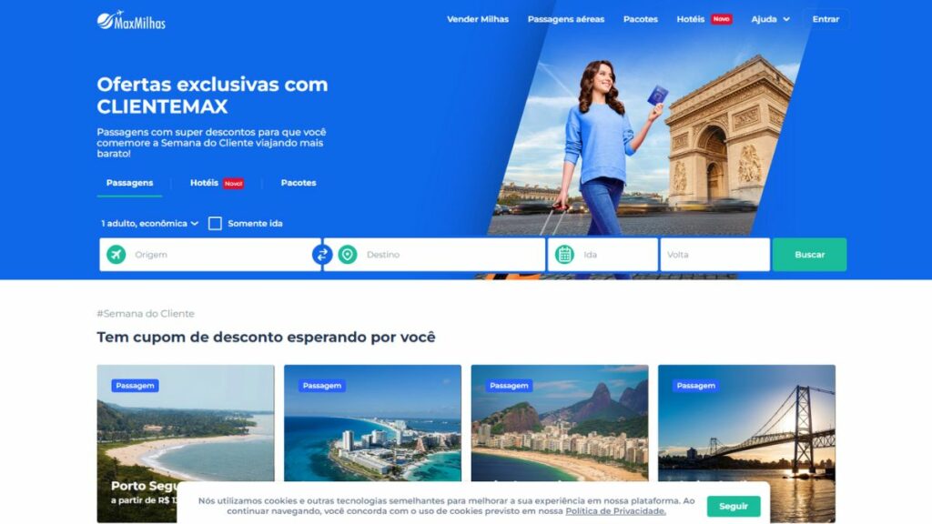 Print do site Max Milhas