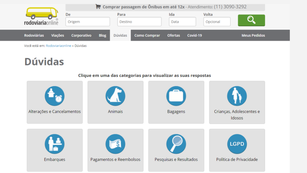 Dúvidas frequentes da Rodoviária Online