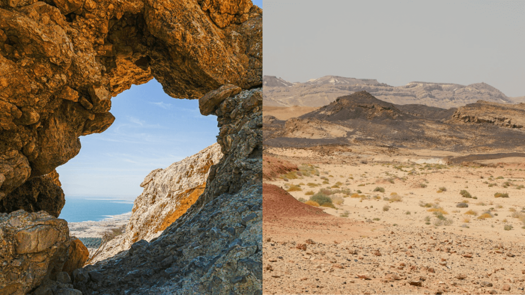 deserto com rochas enormes, vegetação rasteira e sem civilização próxima