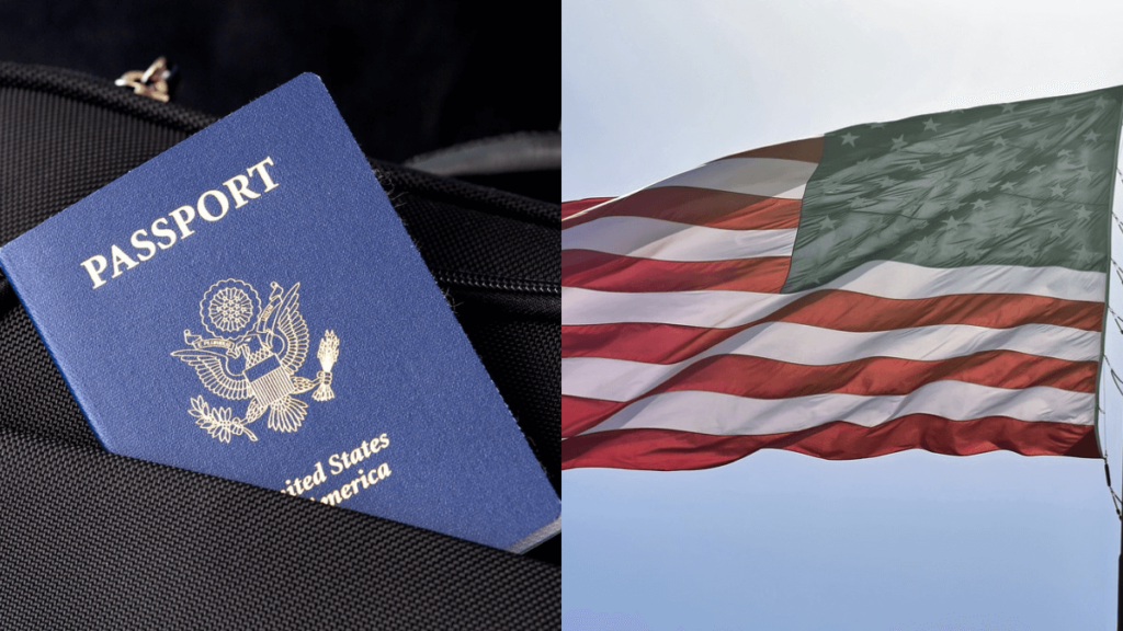 Passaporte e a bandeira dos estados unidos, para Viajar para os Estados Unidos