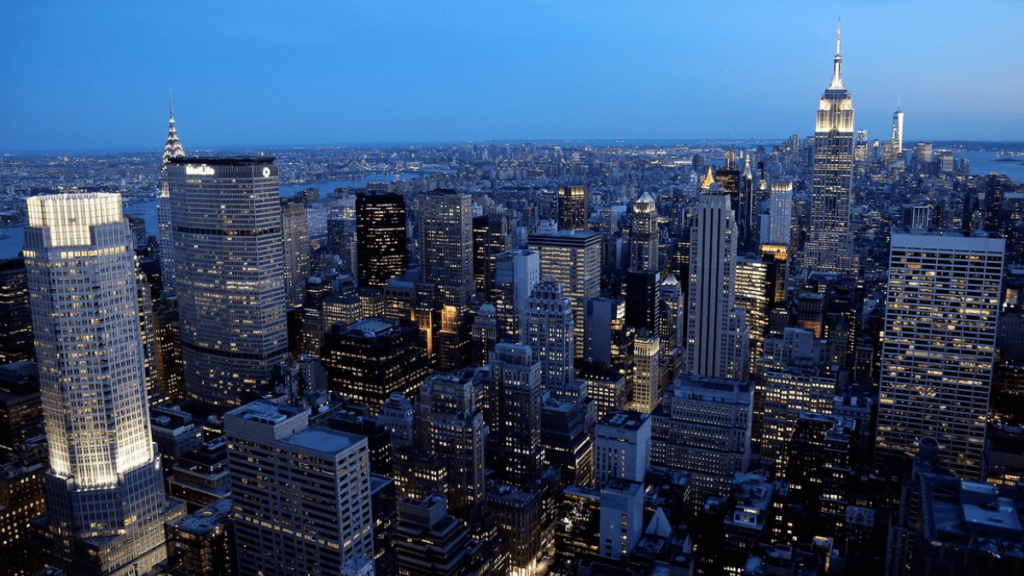 visão panorâmica da grande cidade de nova york a noite