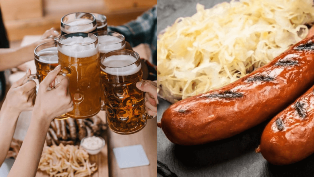 chopp e linguiça com repolho