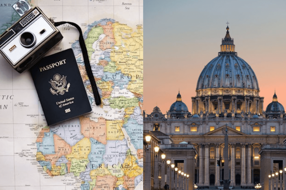 mapa mundial câmera e o vaticano com a sua arquitetura
