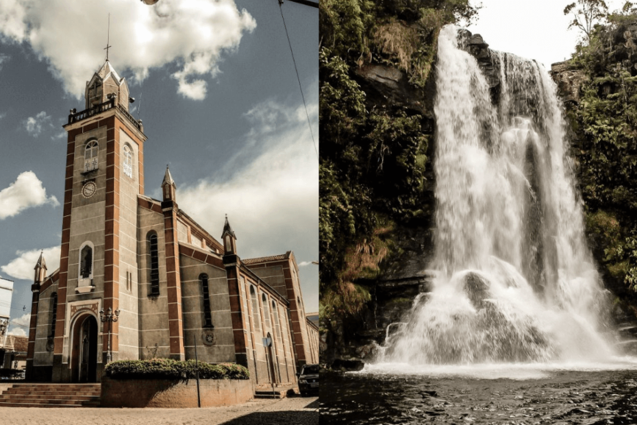 Igreja de Aiuruoca e cachoeira
