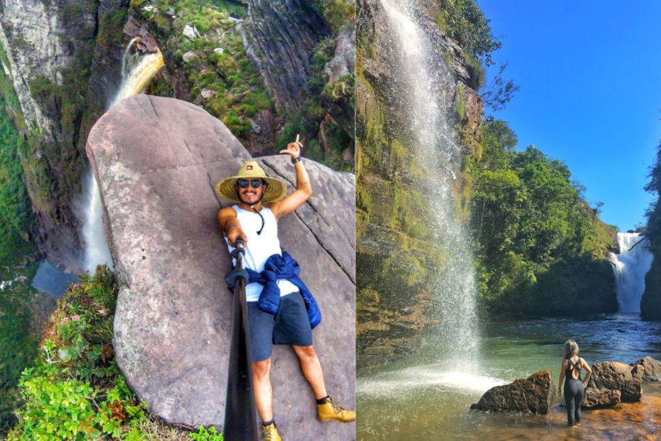 Cenário perfeito na Cachoeira da Fumaça