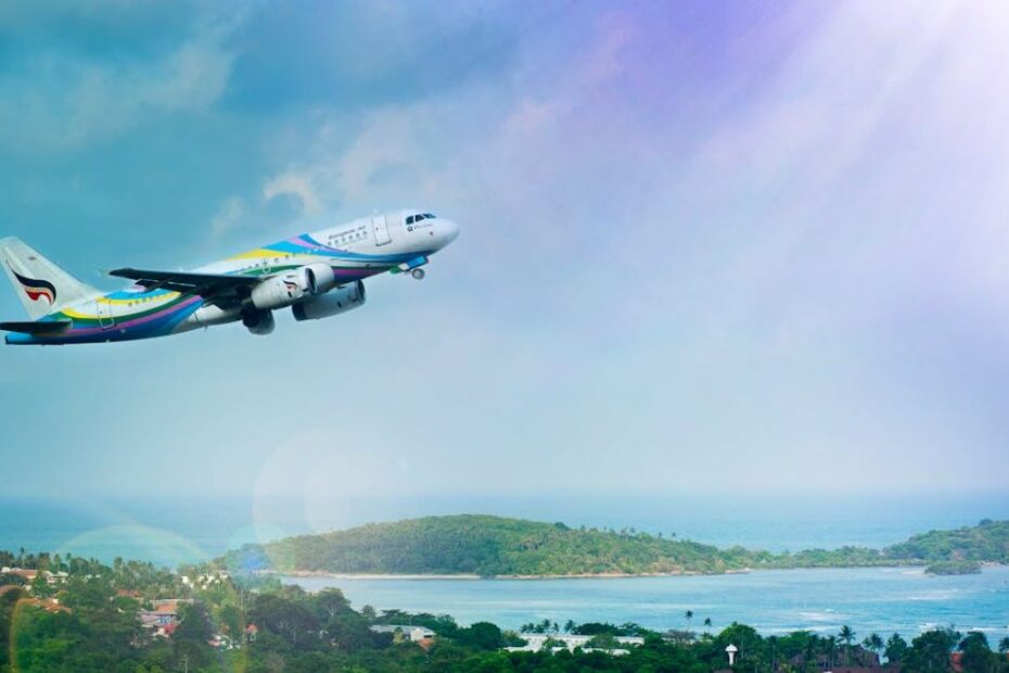 Sonhar viajando: um avião colorido no céu
